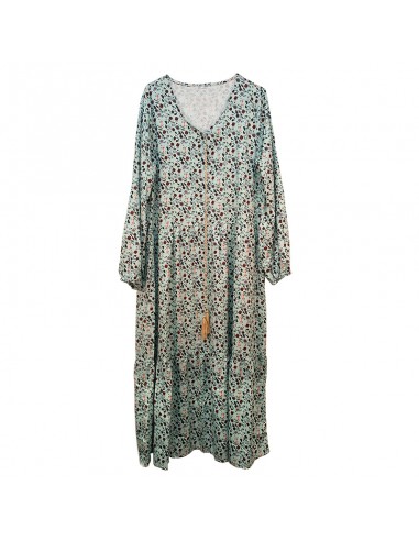 Bohemien lange jurk met bloemenprint en pompons