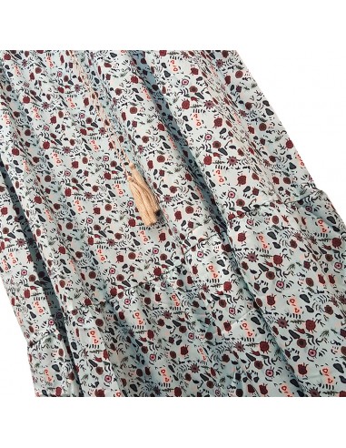 Bohemian long dress with floral print and pompoms