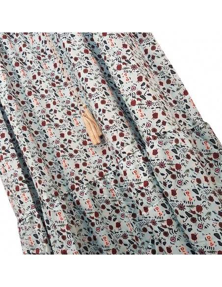 Bohème langes Kleid mit Blumendruck und Pompons