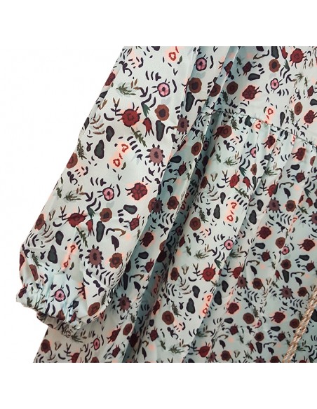 Bohème langes Kleid mit Blumendruck und Pompons