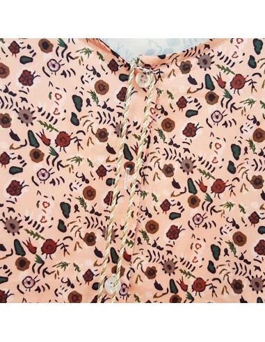 Bohème langes Kleid mit Blumendruck und Pompons - rosa