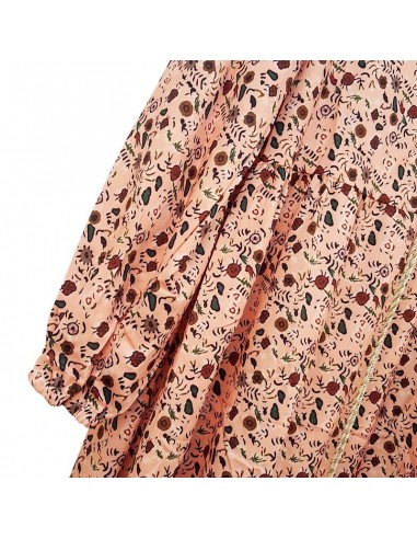 Bohemian long dress with floral print and pompoms - pink