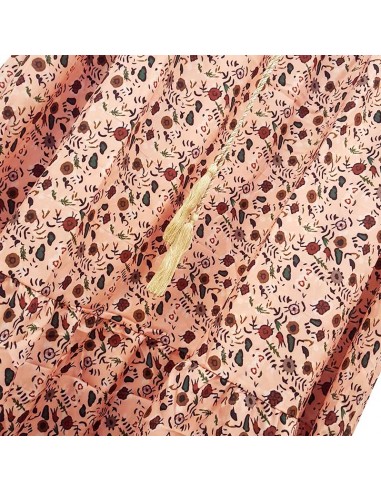 Bohème langes Kleid mit Blumendruck und Pompons - rosa