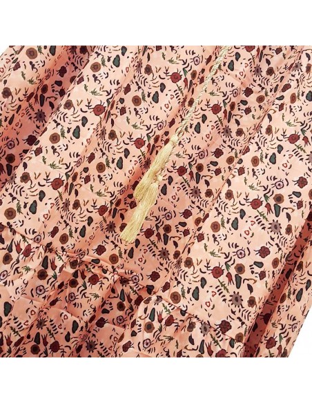 Bohemian long dress with floral print and pompoms - pink