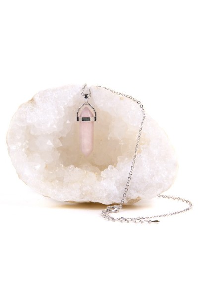 Hanger ketting roze kwarts steen