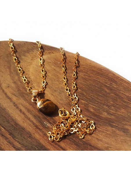 Necklace with faceted teardrop pendant - Tiger eye