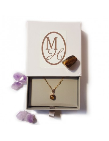 Collier avec pendentif larme facettée - Oeil de tigre