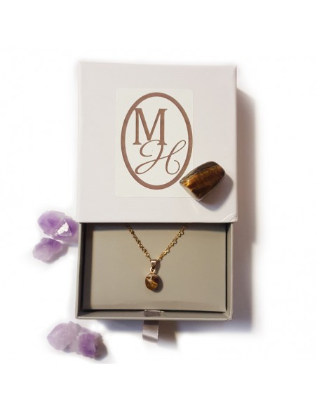 Necklace with faceted teardrop pendant - Tiger eye