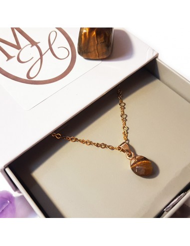 Collier avec pendentif larme facettée - Oeil de tigre