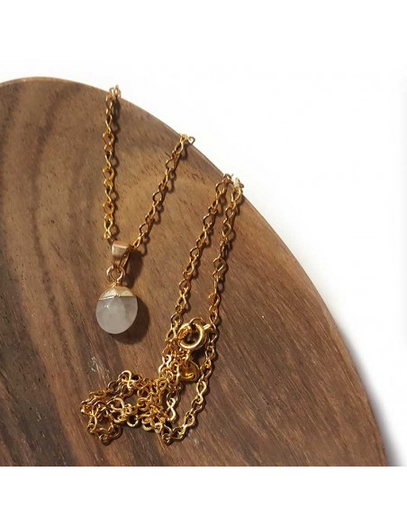 Collier avec pendentif larme facettée - Cristal de roche