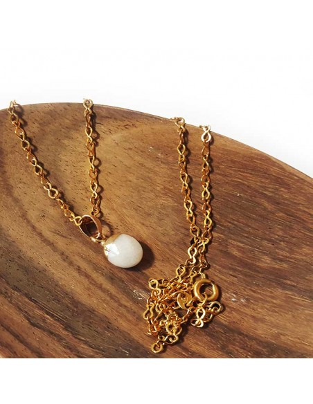 Ketting met gefacetteerde druppelvormige hanger - Witte Jaspis