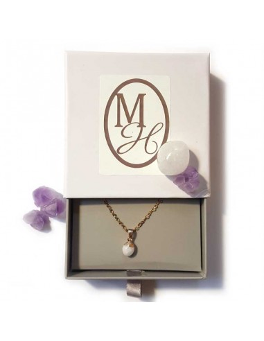 Ketting met gefacetteerde druppelvormige hanger - Witte Jaspis