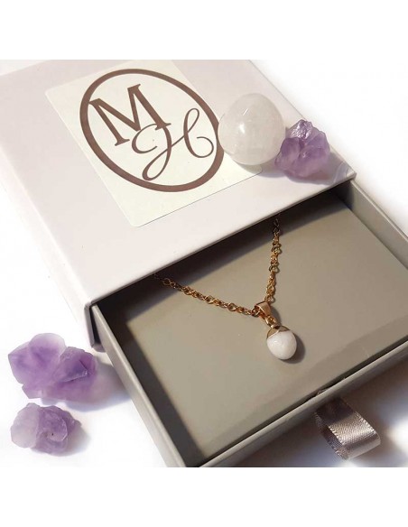 Collier avec pendentif larme facettée - Jaspe blanc