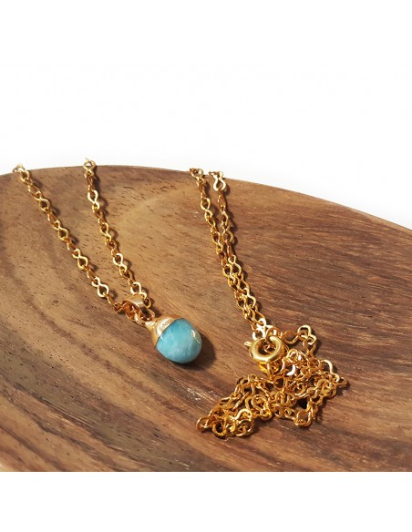 Ketting met gefacetteerde druppelvormige hanger - Blauwe Jaspis