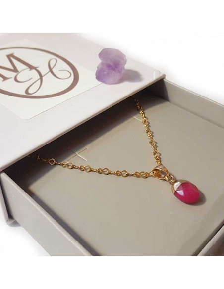 Collier avec pendentif larme facettée - Jaspe rouge