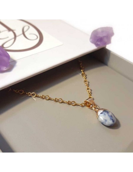 Collier avec pendentif larme facettée - Sodalite