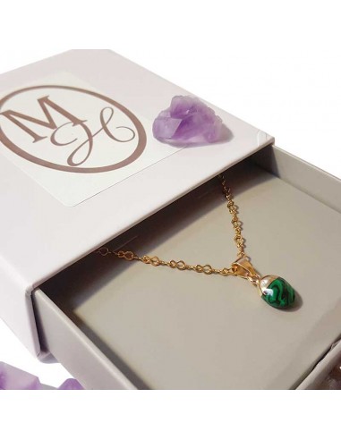 Necklace with faceted teardrop pendant - Synthetic Malachite