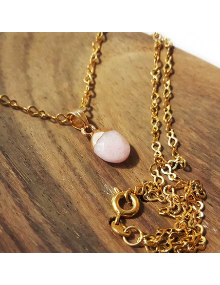 Collier avec pendentif larme facettée - Jaspe rose