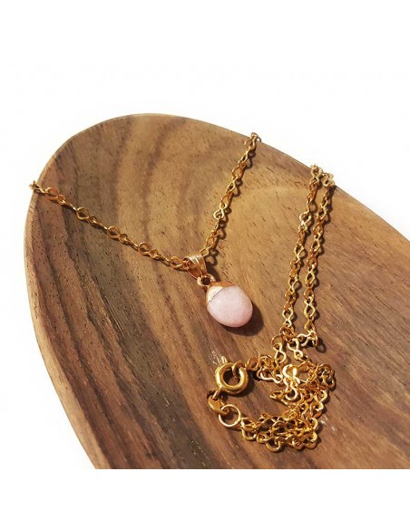 Necklace with faceted teardrop pendant - Pink Jasper