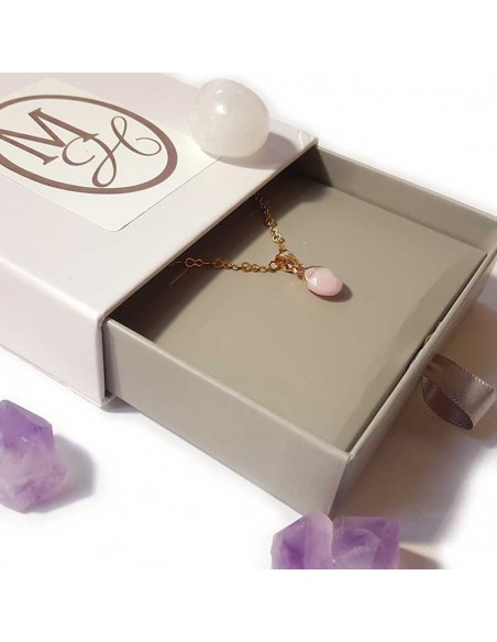 Necklace with faceted teardrop pendant - Pink Jasper