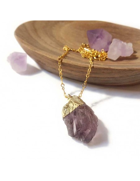 Necklace with rough stone pendant - Amethyst