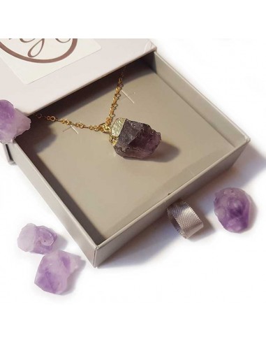 Collier avec pendentif pierre brute - Améthyste