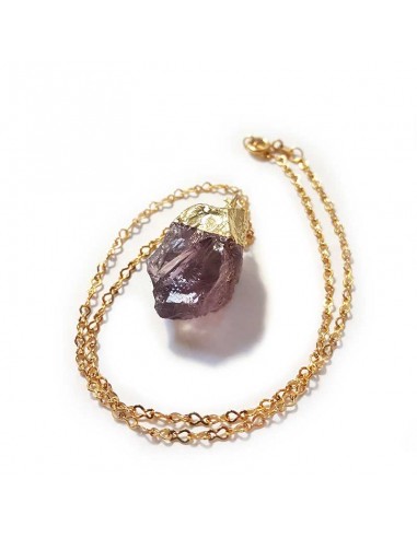 Collier avec pendentif pierre brute - Améthyste