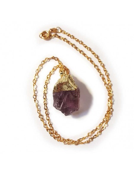 Necklace with rough stone pendant - Amethyst