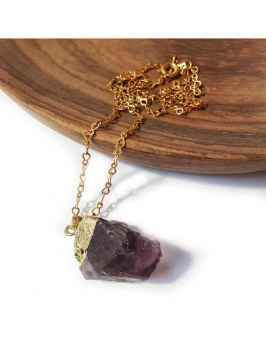 Ketting met hanger van ruwe steen - Amethist