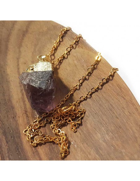 Necklace with rough stone pendant - Amethyst