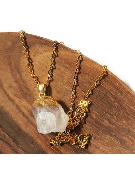 Necklace with raw stone pendant - Rock crystal