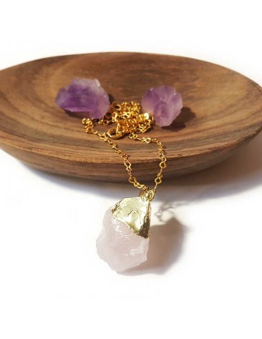 Collier avec pendentif pierre brute - Quartz rose