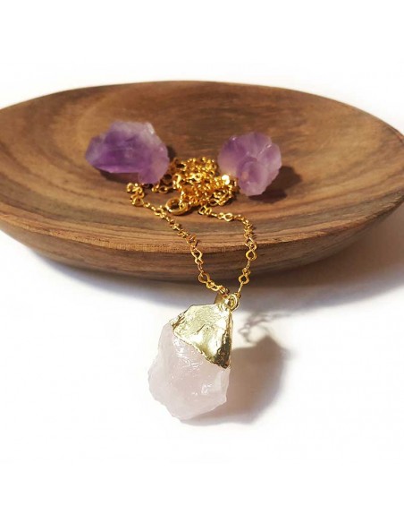 Collier avec pendentif pierre brute - Quartz rose