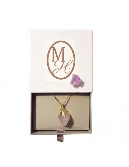 Ketting met ruwe stenen hanger - Rozenkwarts