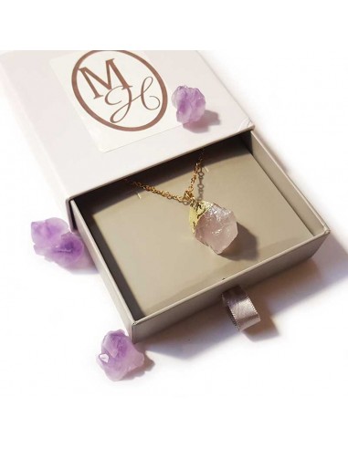 Necklace with raw stone pendant - Rose quartz