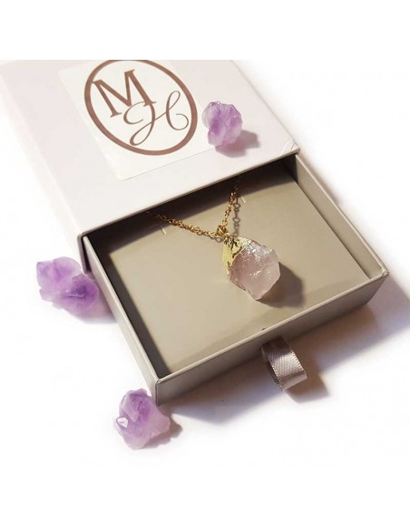 Necklace with raw stone pendant - Rose quartz