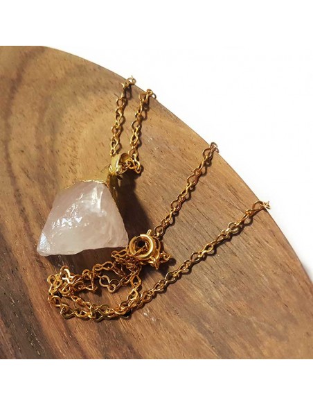 Collier avec pendentif pierre brute - Quartz rose