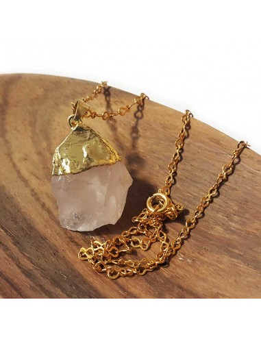 Necklace with raw stone pendant - Rose quartz