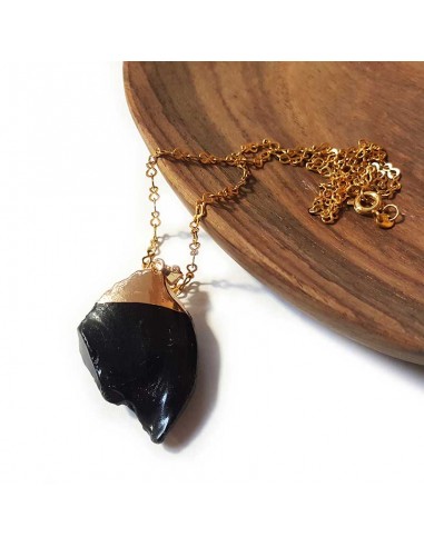Halskette mit Anhänger aus rauem Stein - Obsidian
