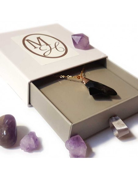 Necklace with rough stone pendant - Obsidian