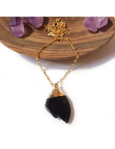 Necklace with rough stone pendant - Obsidian