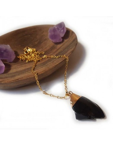 Collier avec pendentif pierre brute - Obsidienne