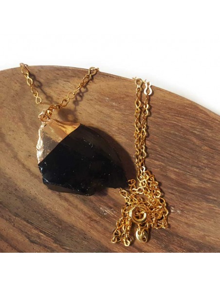 Ketting met hanger van ruwe steen - Obsidiaan