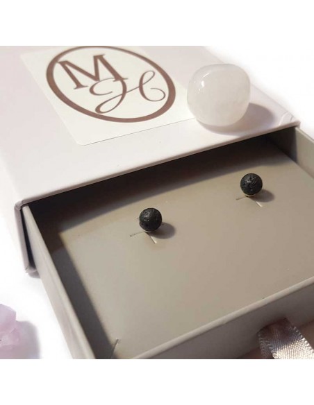 925 silver earrings 6 mm round beads - Lava stone