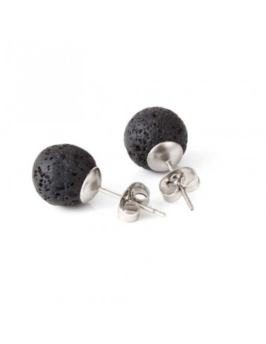 925 silver earrings 6 mm round beads - Lava stone
