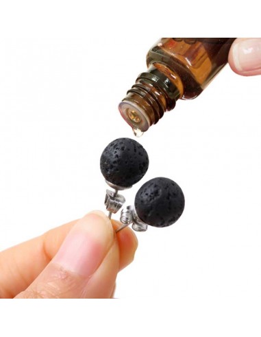 925 silver earrings 6 mm round beads - Lava stone