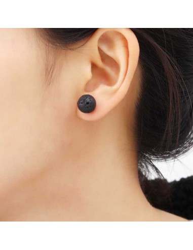 Boucles d'oreilles en pierre de lave rondes 6 mm en argent 925 perles