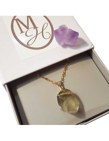 Collier avec pendentif pierre brute - Quartz citron
