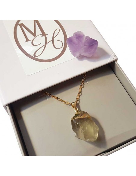 Halsketting met ruwe steen hanger - Citroen Kwarts