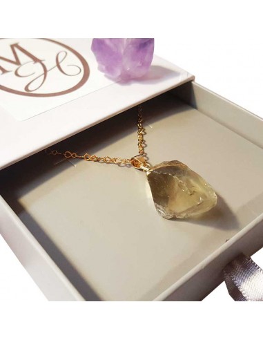 Collier avec pendentif pierre brute - Quartz citron